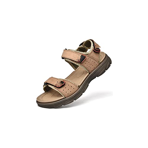 jonam Sandalen Herren Summer Men Casual Shoes Genuine Leather Sandals Outdoor Men Leather Sandals for Men Beach Shoes Super Light Shoes(Color:Khaki,Size:46) von jonam