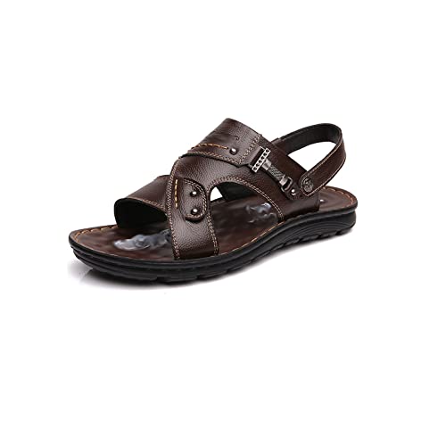 jonam Sandalen Herren Summer Men Sandals Breathable Flat Non-slip Man Genuine Leather Footwear Outside Casual Solid Male Beach Shoes(Color:Bruin,Size:42 EU) von jonam