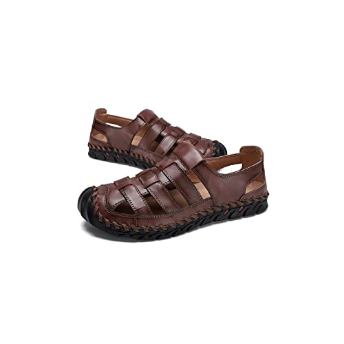 jonam Sandalen Herren Summer Shoes Men's Classic Leather Men's Sandals Breathable Beach Flat Casual Sandals Outdoor Casual Shoes(Color:Light Brown,Size:41 EU) von jonam