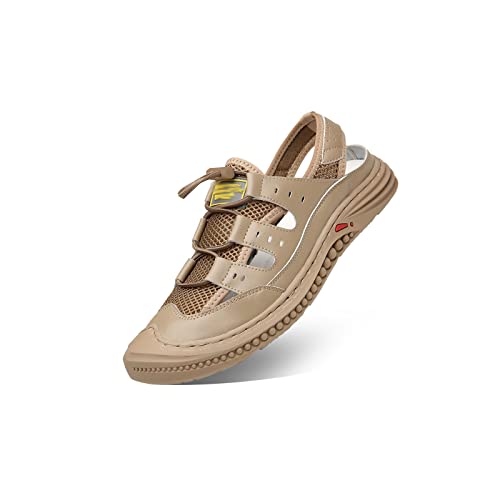 jonam Sandalen Herren Summer Soft Mesh Sandals Men Lightweight Sneakers Breathable Outdoor Half Slippers Designer Slip-on Mens Loafers Beach Shoes(Color:Khaki,Size:41 EU) von jonam