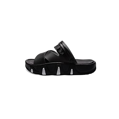 jonam Sandalen Herren Summer men's thick-soled sandals fashion beach soft-soled slipper slippers outdoor leisure non-slip slippers large size(Color:Black,Size:45 EU) von jonam