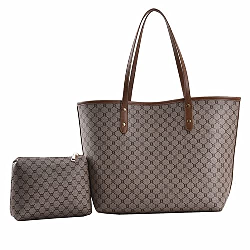 jonam Umhängetasche 2 Stück/Set Luxus Designer Hohe Kapazität Tote Handtasche for Frauen 2021 Trends Marke Designer Gestreifte Shopper Schulter Einkaufstasche (Color : Brown with White) von jonam