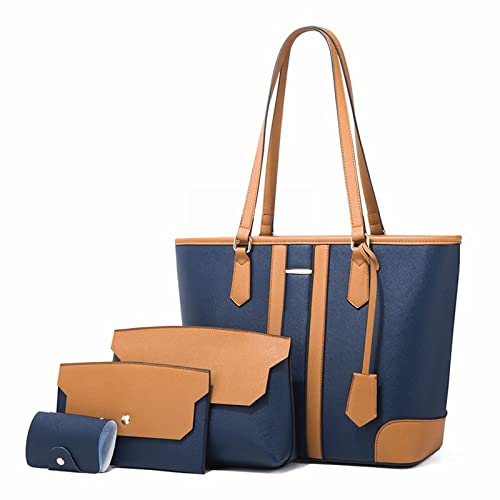 jonam Umhängetasche 4 teile/set Mode Große Kapazität Tragetaschen for Frauen Geschenk Luxus PU Leder Handtasche Umhängetasche Telefon Bag S (Color : Blue Brown) von jonam