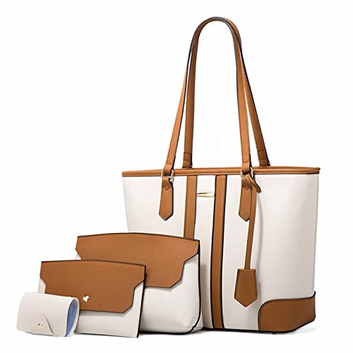 jonam Umhängetasche 4 teile/set Mode Große Kapazität Tragetaschen for Frauen Geschenk Luxus PU Leder Handtasche Umhängetasche Telefon Bag S (Color : White Brown) von jonam