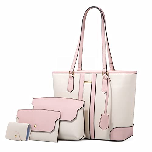 jonam Umhängetasche 4 teile/set Mode Große Kapazität Tragetaschen for Frauen Geschenk Luxus PU Leder Handtasche Umhängetasche Telefon Bag S (Color : White Pink) von jonam
