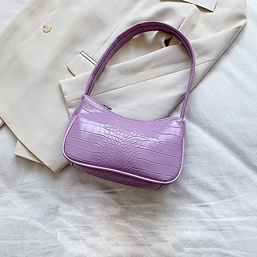 jonam Umhängetasche Alligator-Muster kleine Schultertaschen für Frauen weich PU. Leder-Unterarm-Taschen Damen Handtasche tägliche Geldbörse (Color : Purple) von jonam