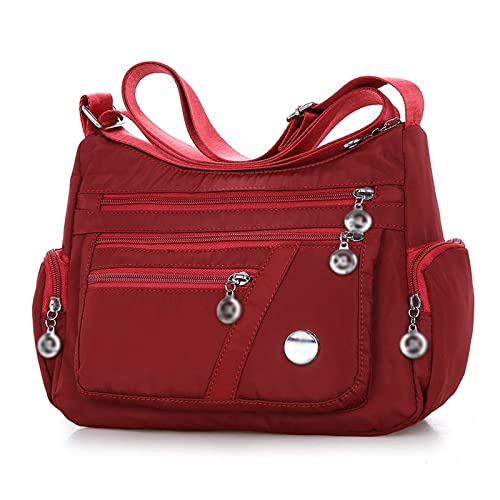 jonam Umhängetasche Beiläufige Frauen Schulter Messenger Bag Oxford Wasserdichte Reißverschluss Handtaschen Paket Weibliche Große Kapazität Reise Crossbody Bag (Color : Red, Size : 27x11x20cm) von jonam