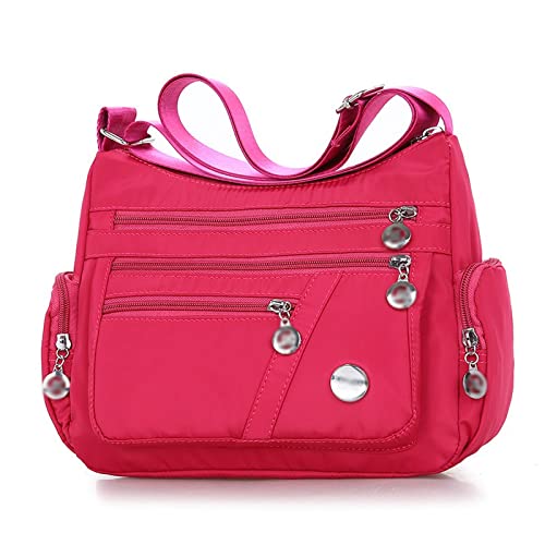 jonam Umhängetasche Beiläufige Frauen Schulter Messenger Bag Oxford Wasserdichte Reißverschluss Handtaschen Paket Weibliche Große Kapazität Reise Crossbody Bag (Color : Rose red, Size : 27x11x20cm) von jonam