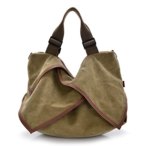 jonam Umhängetasche Canvas Tote Crossbody Umhängetaschen, Mädchen große Messenger-Reisetaschen, Rindsleder-Frauen-Segeltuch-Tasche, Single-Schulter-Frauen-Tasche (Color : Khaki) von jonam