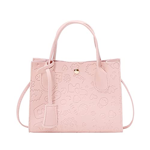 jonam Umhängetasche Cartoon Printing Women's Bag Soft PU Leather Women Shoulder Bag Fashion Handbags Solid Color Casual Crossbody Bags (Color : Pink) von jonam