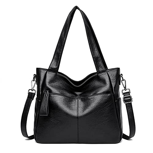 jonam Umhängetasche Casual Tote Damen Tasche, Leder Damen Handtaschen für Frauen, Umhängetasche Große Crossbody-Taschen (Color : Black) von jonam