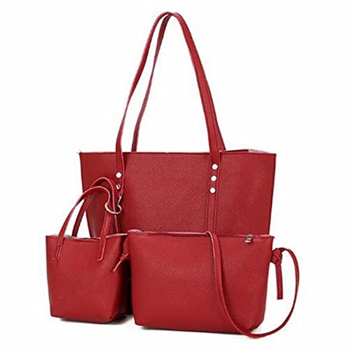 jonam Umhängetasche Composite Bag 3 stücke Set Frauen Leder Handtaschen Hohe Qualität Frauen Messenger Bags (Color : Red, Size : (30cm(Max Length(50cm)) von jonam