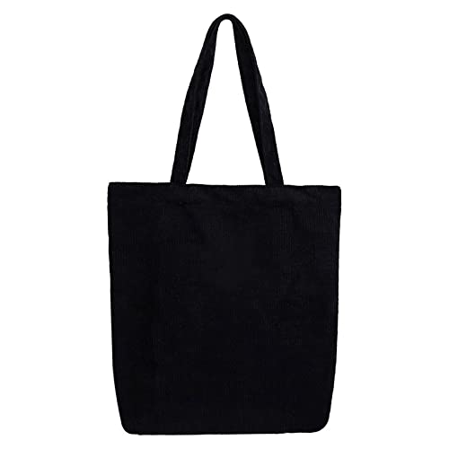 jonam Umhängetasche Cordtasche für Frauen Shopper Handtaschen Aufbewahrung wiederverwendbare Leinwand Schultertasche Schultaschen für Mädchen Tragetaschen (Color : Black) von jonam