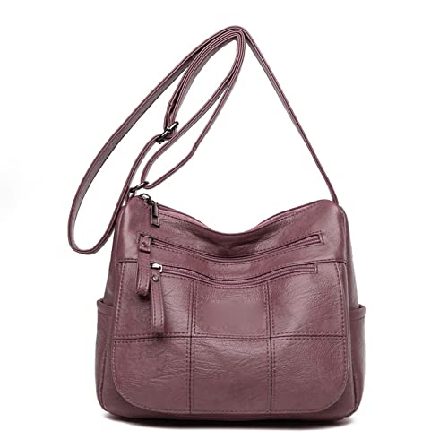 jonam Umhängetasche Crossbody Bag PU-Leder weiche Messenger Bags für Damen, Reißverschluss Mini Retro-Frau Tasche, große Kapazität weiche Leder-Schultertasche (Color : Purple) von jonam