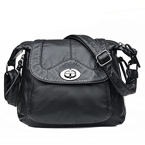 jonam Umhängetasche Crossbody-Schultertaschen für Frauen, Vintage-Handtasche weibliche weiche gewaschene Ledergeldbörsen und Handtaschen (Color : Black) von jonam