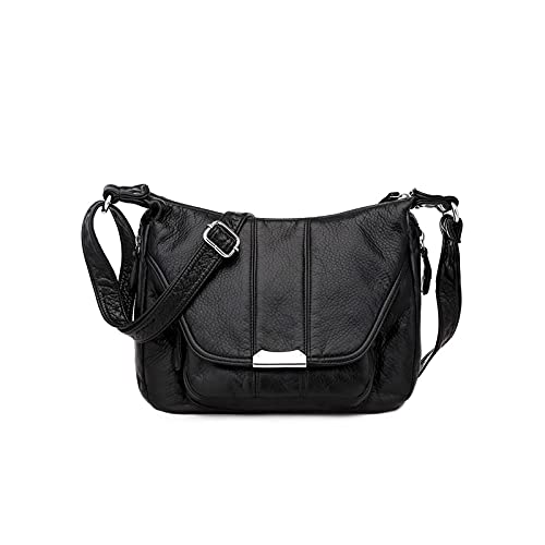 jonam Umhängetasche Damen Multi-Pocket Messenger Bag Qualität weich PU. Leder-Schultertaschen Casual Crossbody-Taschen für Frauen (Color : Black) von jonam