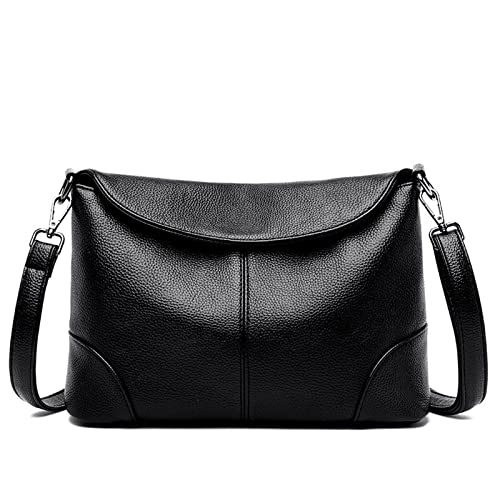 jonam Umhängetasche Damen-Schulter-Messenger Bag, weich Pu. Leder-Crossbody-Taschen für Frauen, Handtasche Tassel-Eimer-Tasche (Color : Black) von jonam
