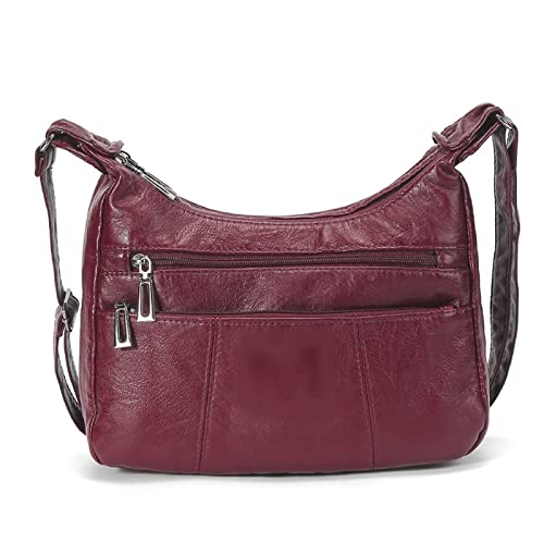 jonam Umhängetasche Damen Umhängetasche Leder Messenger Bag Mode Damen Handtasche Münze Geldbörse Weiche Messenger Bag WASHED Leder Damen Kleine Tasche (Color : Purple) von jonam