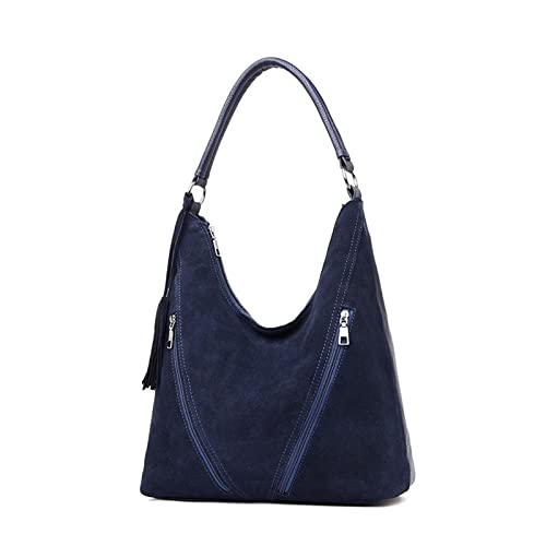 jonam Umhängetasche Damen Wildleder Leder Umhängetasche, Frauen Casual Nubuck Leather Cabrio Handtasche, Hobo Messenger Handtasche Geldbörse (Color : Blue) von jonam