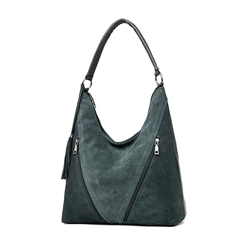 jonam Umhängetasche Damen Wildleder Leder Umhängetasche, Frauen Casual Nubuck Leather Cabrio Handtasche, Hobo Messenger Handtasche Geldbörse (Color : Green) von jonam