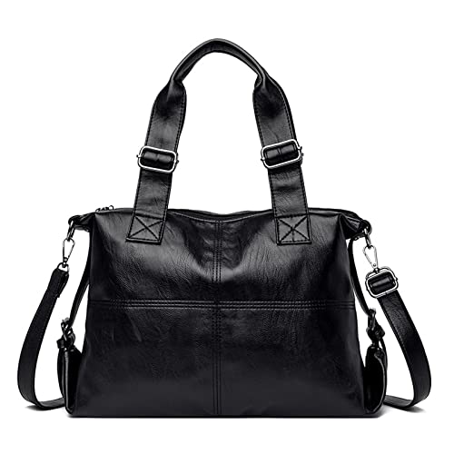 jonam Umhängetasche Echte leder damenhandtaschen, lässige messenger Bags, Pu. Texturische Temperamenthandtaschen und weiche Leder-Schultertaschen (Color : Black) von jonam