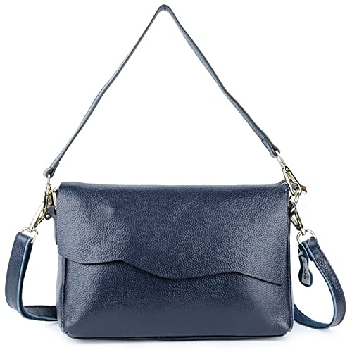 jonam Umhängetasche Echtes Leder Crossbody Tasche für Frauen, Eimer Kleine Damen Handtaschen, Lederhandtasche Black Messenger Bag (Color : Blue) von jonam