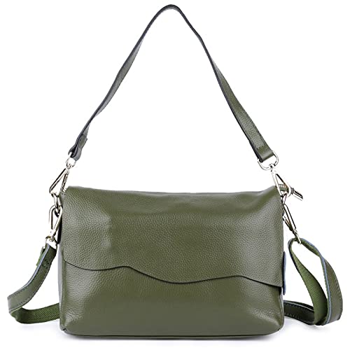 jonam Umhängetasche Echtes Leder Crossbody Tasche für Frauen, Eimer Kleine Damen Handtaschen, Lederhandtasche Black Messenger Bag (Color : Green) von jonam