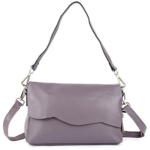 jonam Umhängetasche Echtes Leder Crossbody Tasche für Frauen, Eimer Kleine Damen Handtaschen, Lederhandtasche Black Messenger Bag (Color : Purple) von jonam