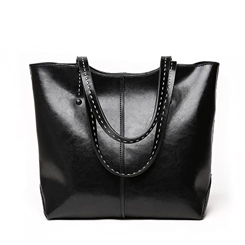 jonam Umhängetasche Echtes Leder-Damen-Umhängetaschen, große Frauen-Lederhandtaschen, All-Match-Lady-Schultertasche mit großer Kapazität (Color : Black) von jonam