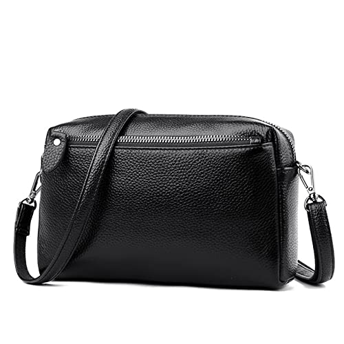 jonam Umhängetasche Echtes Leder Frauen Kleine Tasche, Multi-Layer Crossbody Taschen für Frauen, Weiche Leder Schulter Messenger Bag (Color : Black) von jonam