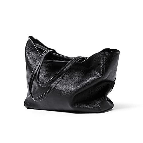 jonam Umhängetasche Echtes Leder Umhängetaschen, weibliche große echte Kuh Frauen Leder Handtaschen, Eimer Damen Tasche Handtaschen (Color : Black) von jonam