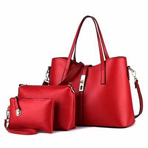 jonam Umhängetasche Frauen 3 stücke Set Composite Bag Große Kapazität Schulter Crossbody Bags (Color : Red) von jonam