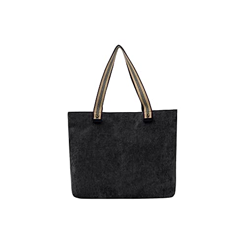 jonam Umhängetasche Frauen Corduroy Taschen Gewebe Baumwollgurte Leinwand Umhängetasche Gestreifte Tuch Handtasche Lässige Tote Damen Reißverschluss Geldbörse Eco Books Tasche (Color : Black) von jonam