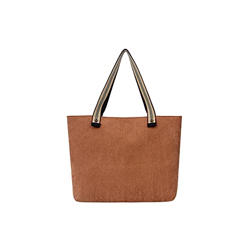 jonam Umhängetasche Frauen Corduroy Taschen Gewebe Baumwollgurte Leinwand Umhängetasche Gestreifte Tuch Handtasche Lässige Tote Damen Reißverschluss Geldbörse Eco Books Tasche (Color : Bruin) von jonam