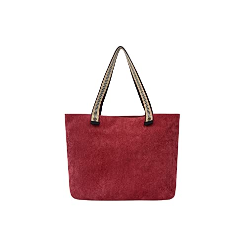 jonam Umhängetasche Frauen Corduroy Taschen Gewebe Baumwollgurte Leinwand Umhängetasche Gestreifte Tuch Handtasche Lässige Tote Damen Reißverschluss Geldbörse Eco Books Tasche (Color : Red) von jonam