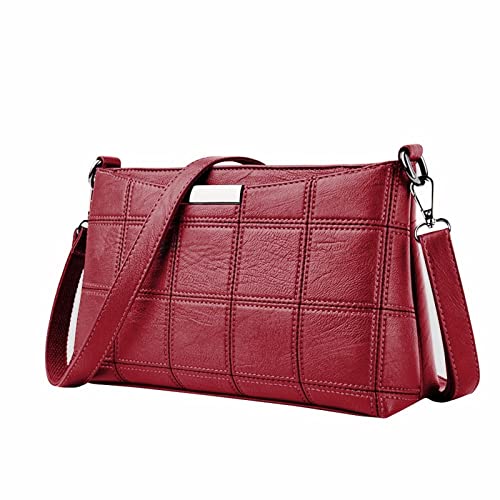 jonam Umhängetasche Frauen Handtasche Leder Plaid Messenger Bag Schulter Kleine Quadratische Paket Designer Handtaschen (Color : Red) von jonam