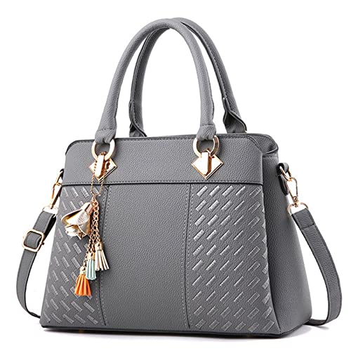 jonam Umhängetasche Frauen Handtaschen Quaste Pu. Leder Totes Tasche Top-Griff Stickerei Crossbody Bag Umhängetasche Dame Mode Einfache Stil Handtaschen (Color : Black) von jonam