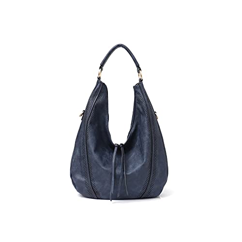 jonam Umhängetasche Frauen Handtaschen Weiche Damen Leder Schultertaschen aushöhlen Große weibliche Reißverschlussbeutel (Color : Blue) von jonam