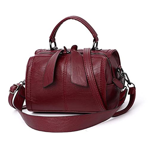 jonam Umhängetasche Frauen Leder Crossbody Tasche, kleine Messenger Bags Dame Nette Handtaschen Mädchen Umhängetasche, einfache weiche Ledertasche (Color : Burgundy) von jonam