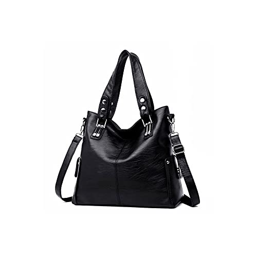 jonam Umhängetasche Frauen Leder Handtaschen Weibliche Leder Schulter Crossbody Bag Damen Große Eimer Einkaufstasche (Color : Black) von jonam