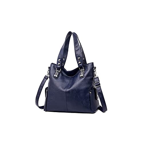 jonam Umhängetasche Frauen Leder Handtaschen Weibliche Leder Schulter Crossbody Bag Damen Große Eimer Einkaufstasche (Color : Blue) von jonam