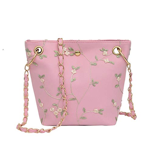 jonam Umhängetasche Frauen Messenger Bags Handtasche Frauen-Strand-Spitze Embroid Wannen-Beutel-Leder-Kupplungs-Platz Umhängetasche Bag Lady Schultertasche Handtasche (Color : Pink) von jonam