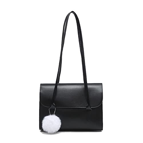 jonam Umhängetasche Frauen-Schulter-Achseltaschen Pu-Leder-Handtasche und Geldbeutel Normallack-Handtasche weibliche einfache Achseltasche (Color : Black) von jonam