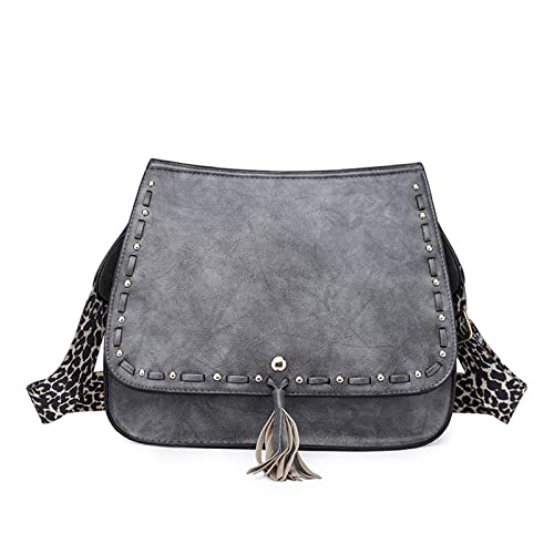 jonam Umhängetasche Frauen Taschen, Retro Damen Umhängetaschen, Quaste dekorative kleine Taschen, Pu. Weiche magnetische Schnallenbeutel mit Leder (Color : Grijs) von jonam