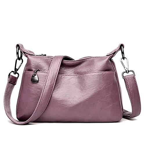 jonam Umhängetasche Frauen Umhängetaschen, massivfarbener Leder-Messenger Bag mit lässigem Doppelschultergurt (Color : Purple) von jonam