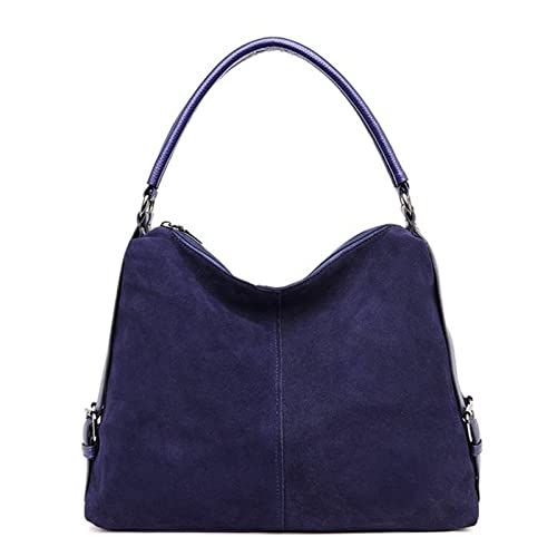 jonam Umhängetasche Frauen echte Wildleder Leder Hobo Tasche, weibliche Freizeit Große Umhängetaschen, Shopping Casual Handtasche (Color : Blue) von jonam