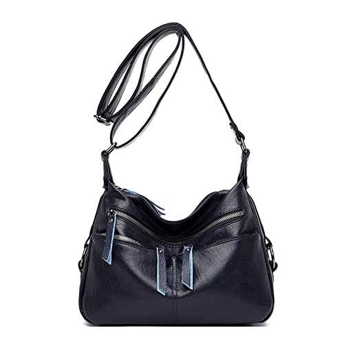 jonam Umhängetasche Frauen weiche Lederhandtaschen, Vintage weibliche Umhängetasche feste kleine Crossbody-Taschen für Frauen, Messenger Bag (Color : Dark Blue) von jonam