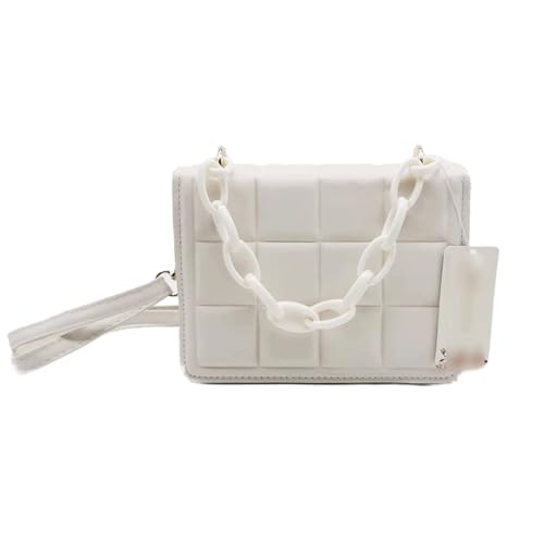 jonam Umhängetasche Geprägte Umhängetasche mit Klappe, Mini-Geldbörsen und Handtaschen, Designer für Damen, quadratische Umhängetasche (Color : White) von jonam