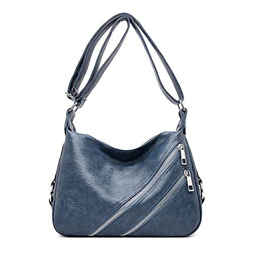 jonam Umhängetasche Große Kapazität Doppel Reißverschluss Frauen Messenger Bag, einfache weibliche weiche Leder Schulter Crossbody Taschen für Frauen (Color : Blue) von jonam