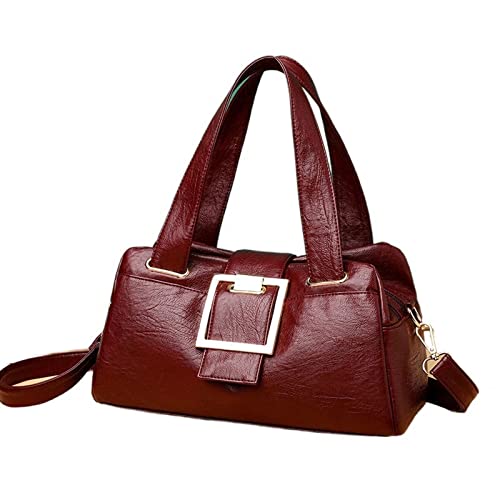 jonam Umhängetasche Große Kapazität Kissenumhängetaschen for Frauen festfarben Pu. Lederhandtaschen Vintage weibliche Crossbody-Tasche (Color : Red, Size : 30cm x12cm x16cm) von jonam